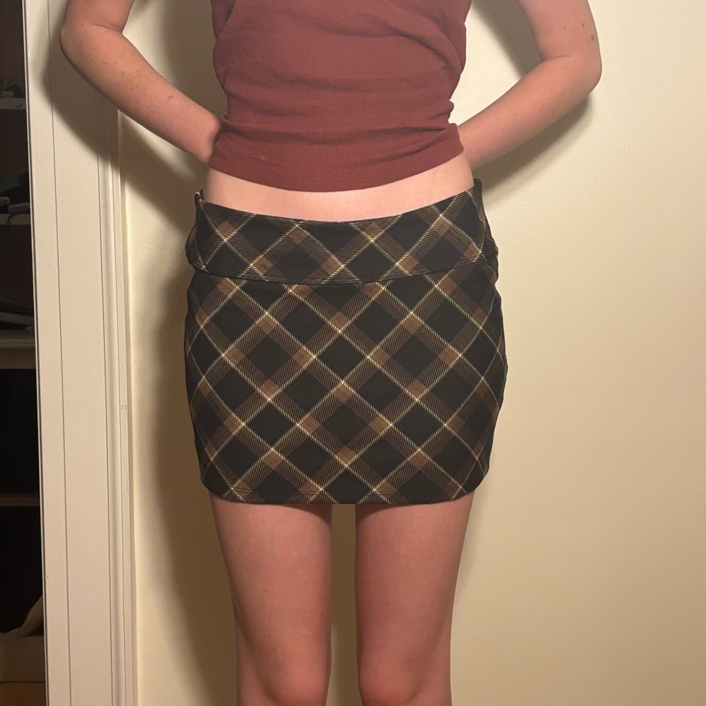 H&M Plaid Mini Skirt - Black and Brown